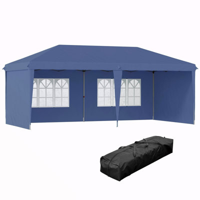Tente à auvent escamotable de 10 pi x 20 pi Outsunny avec 4 parois latérales, tentes robustes pour les fêtes, abri de jardin instantané extérieur avec sac de transport