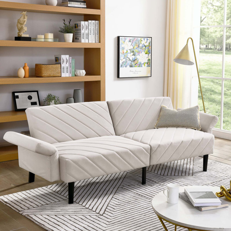 Velvet Futon Couch Canapé-lit pliant convertible capitonné avec accoudoirs réglables pour appartement