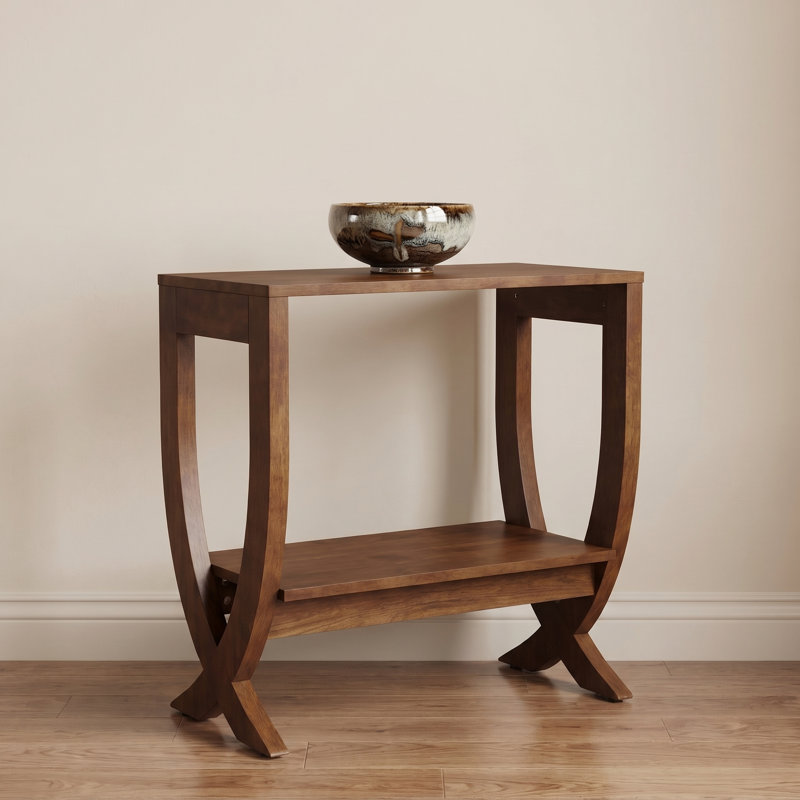 2-Tier Solid Wood End Table, Walnut, Rustic Brown