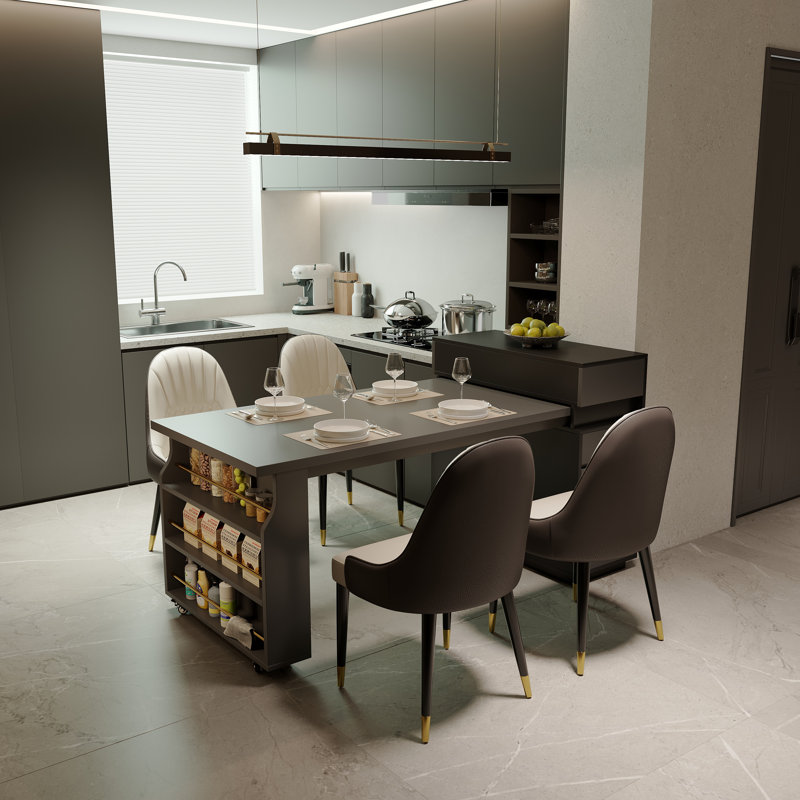 31.4''W  Rolling Kitchen Island With Extendable Dining Table For 2-4, Open Shelevs, Storage Drawer And Cabinet
