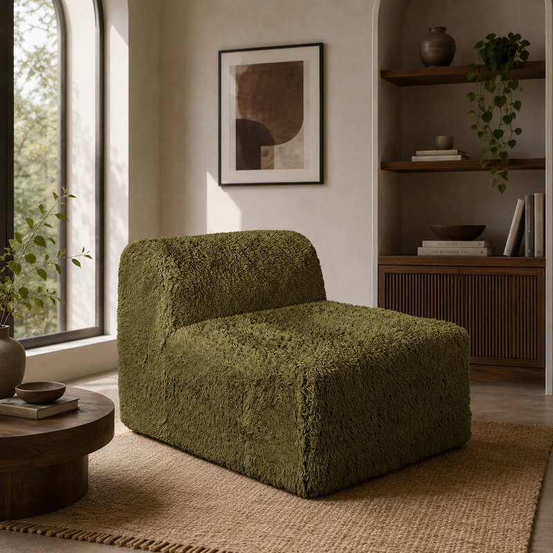 Fauteuil modulaire sans accoudoirs Appi, Olive Green Faux Fur