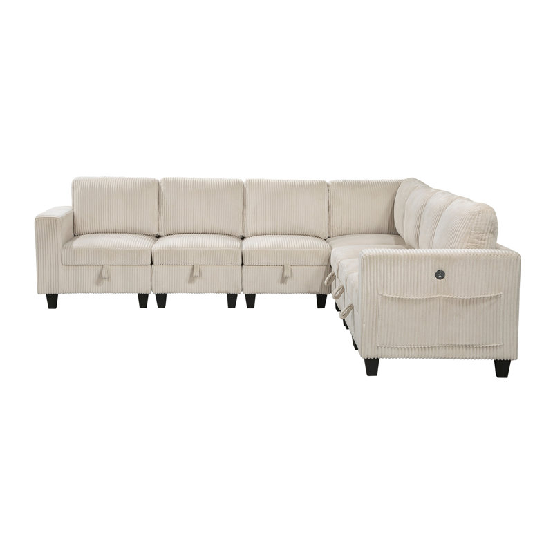 7-Piece Modular Sectional With Storage Seats, 35.5" H x 112" W x 112" D, Beige