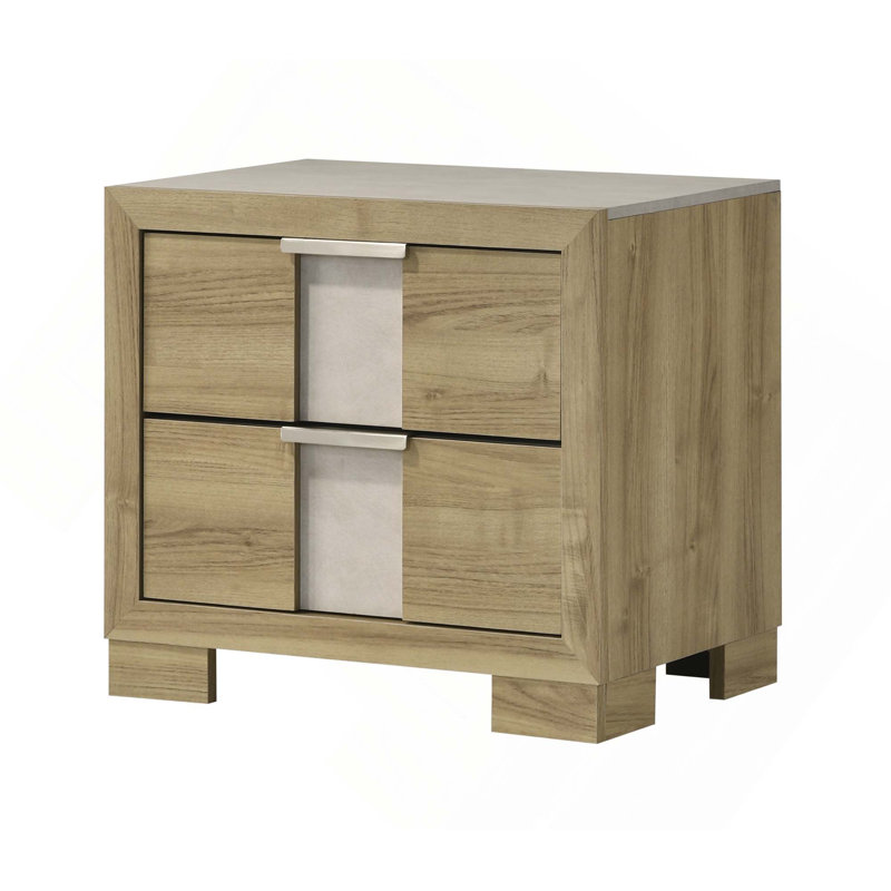 Table de chevet en bois flotté de style contemporain avec trois tiroirs et poignée en métal, 1 pièce seulement