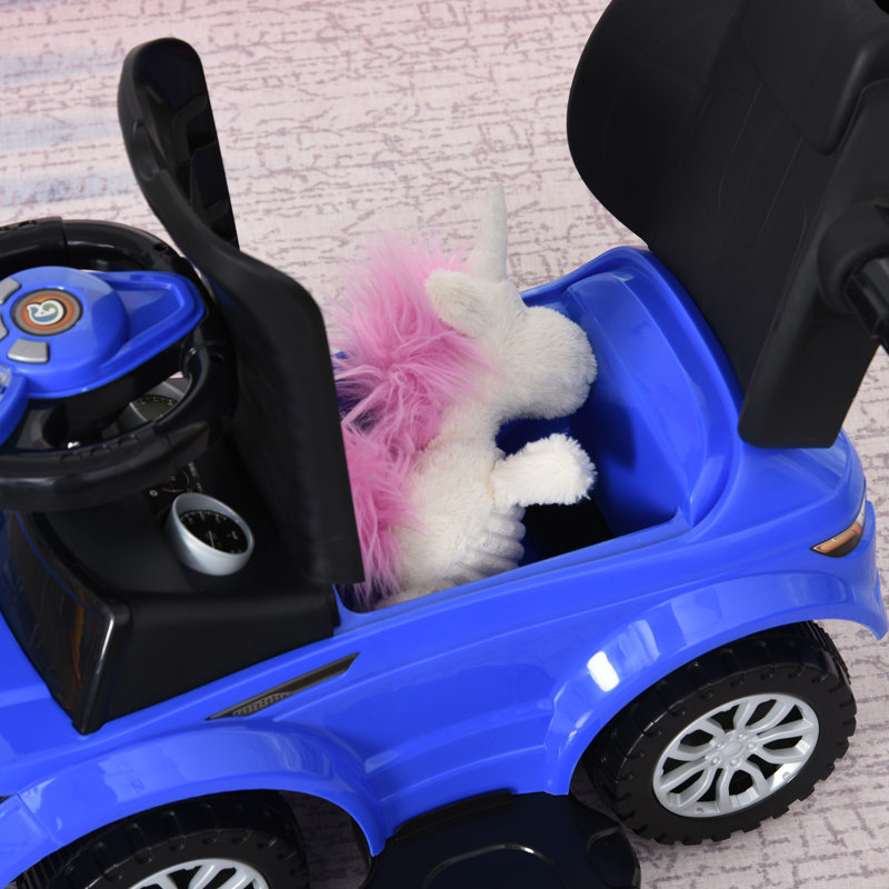Blue 3-in-1 Kid's Ride-On Push Car with Safety Bar