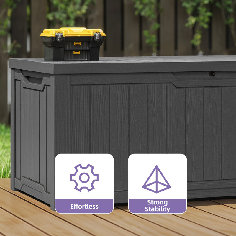 Quartey 120 Gallons Resin Deck Box with Soft Close Mechanism, Dark Grey