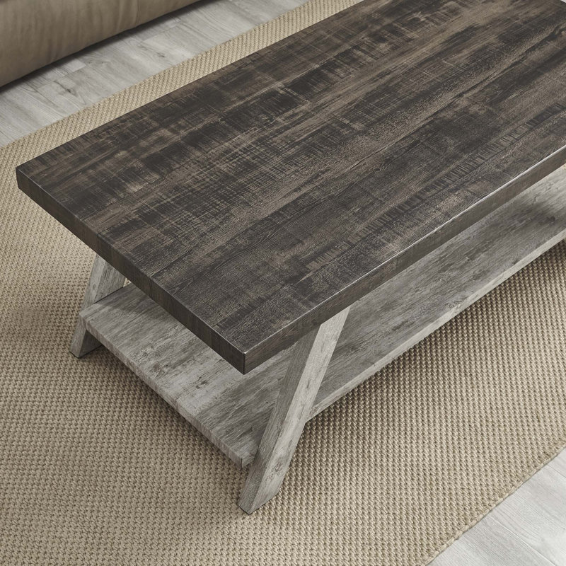Contemporary Replicated Wood Shelf Coffee Table, Walnut/Gray