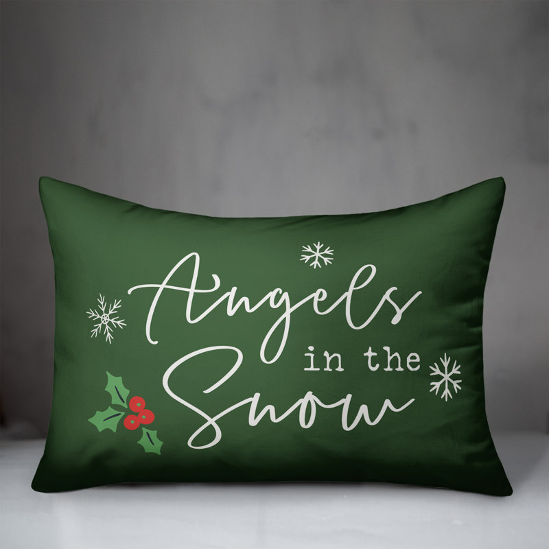  Angels in the Snow Rectangular Lumbar Cushion, Dark Green