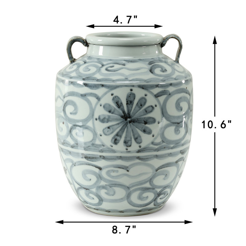 Approx 11 Inches Subtle Blue and White Vase With Two Handles