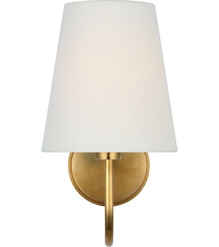 Lyndsie Small Cordless Sconce with Linen Shade, Hand-Rubbed Antique Brass