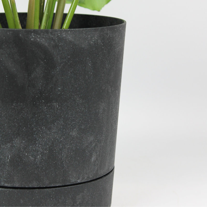 Suvanna Pot Planter Concrete Effect Recycled Plastic Outdoor Planter, 29.4cm H x 28cm W x 28cm D, Black