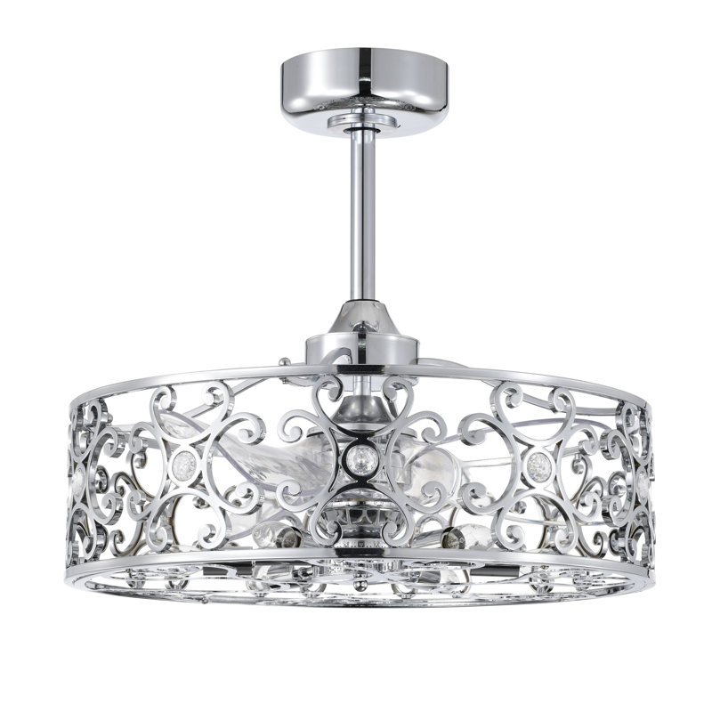 Ventilateur de plafond en cristal poli chromé 23 pouces avec télécommande Zuzen