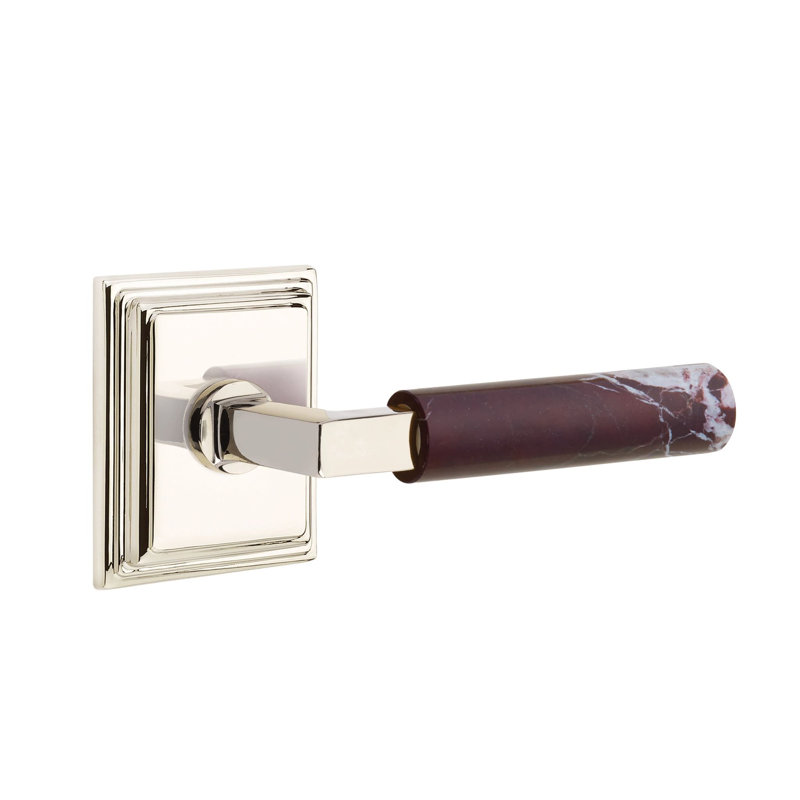 Ensemble de leviers d'intimité Emtek Select avec rosette Wilshire et tige carrée en L, levier en marbre Rosso Levanto, Oui