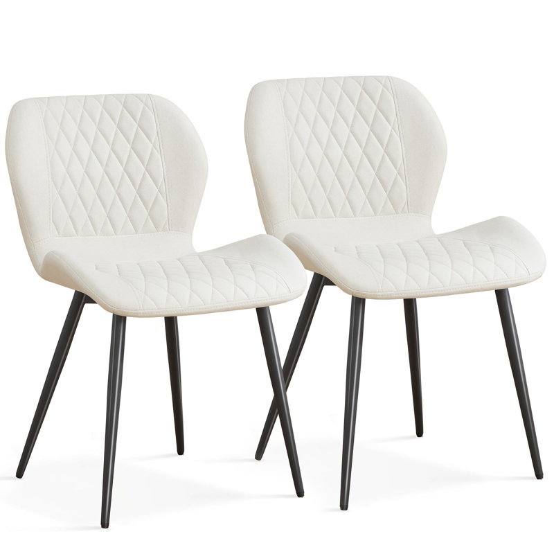 Modern Dining Chair with Faux Leather Upholstery and Metal Legs, Beige