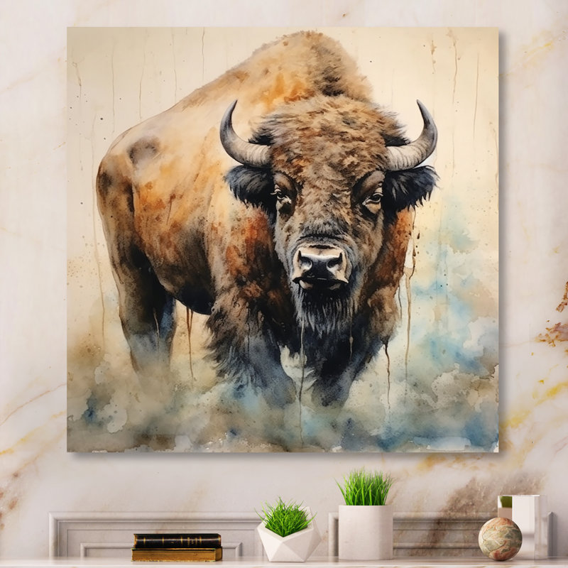 Buffalo Majesty - Buffalo/Bison Framed Prints, 24" H x 24" W, No Frame, Wrapped Canvas