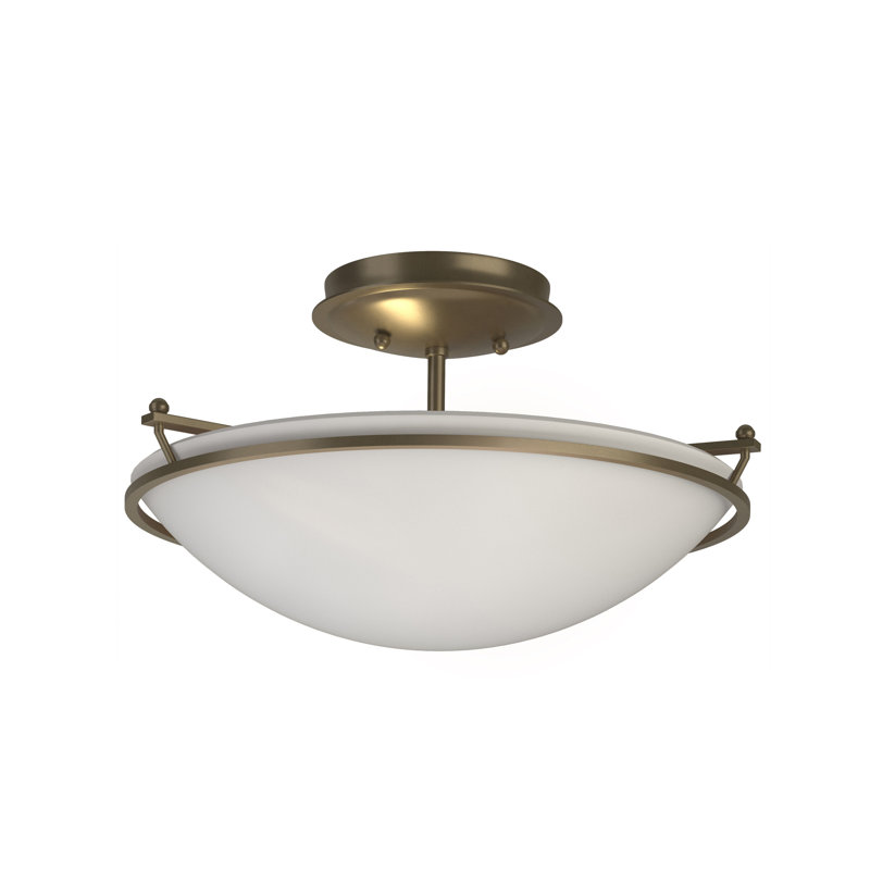 Simple Lines Bowl Semi Flush Mount, Soft Gold, Opal, 7.1" H x 14.5" W x 14.5" D