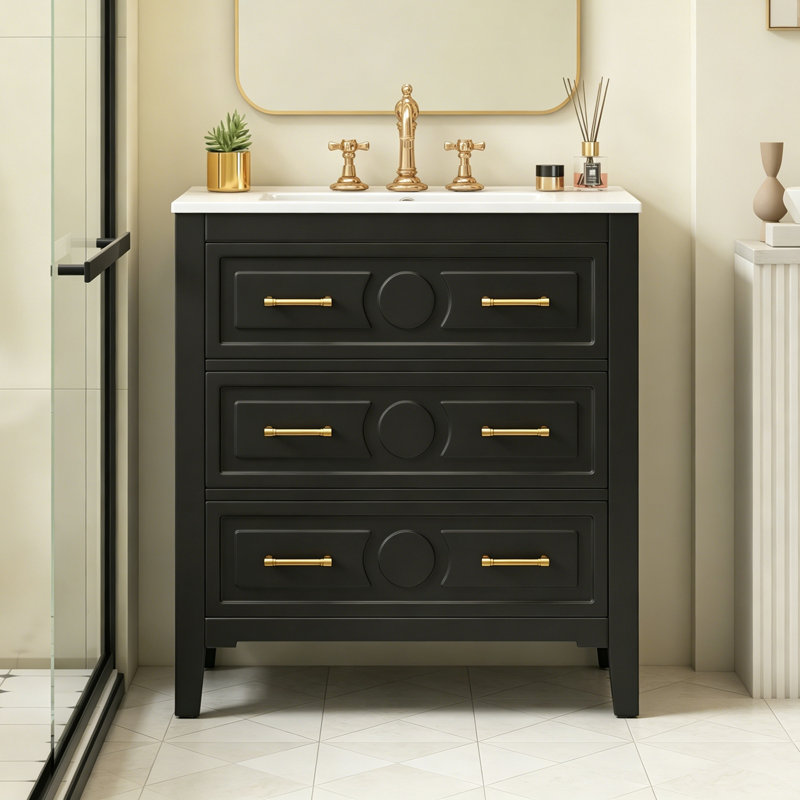 Meuble-lavabo avec lavabo et 3 tiroirs, Black