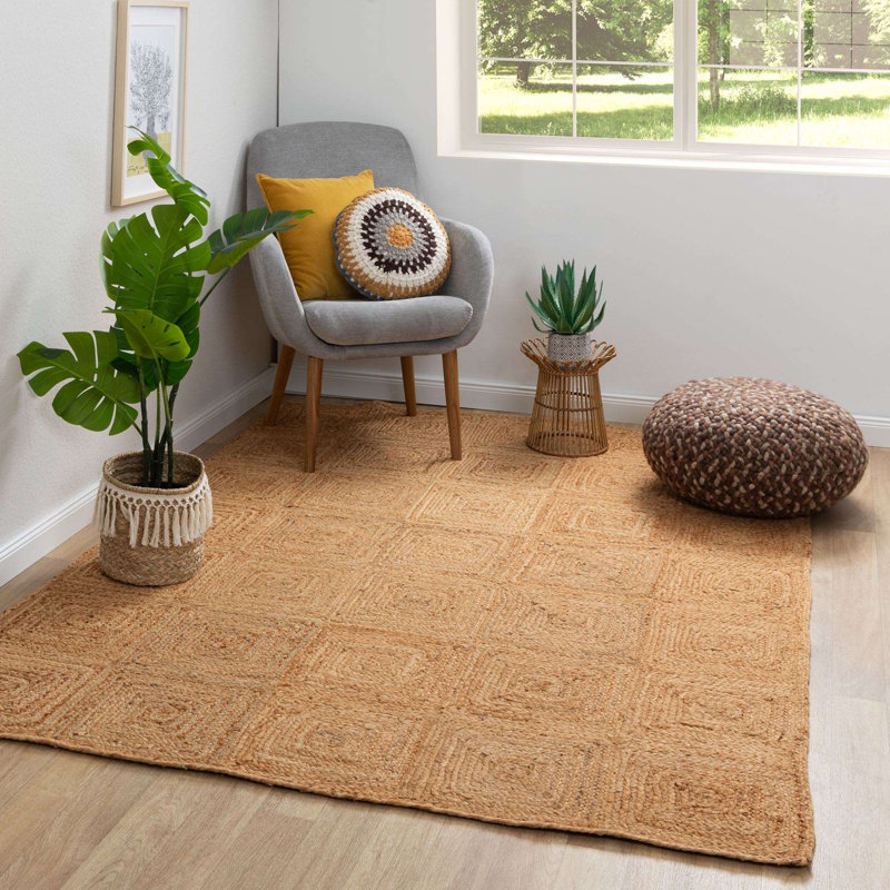 Allanna Chequered Jute / Sisal Braided Area Rug, Rectangle 200 x 290cm