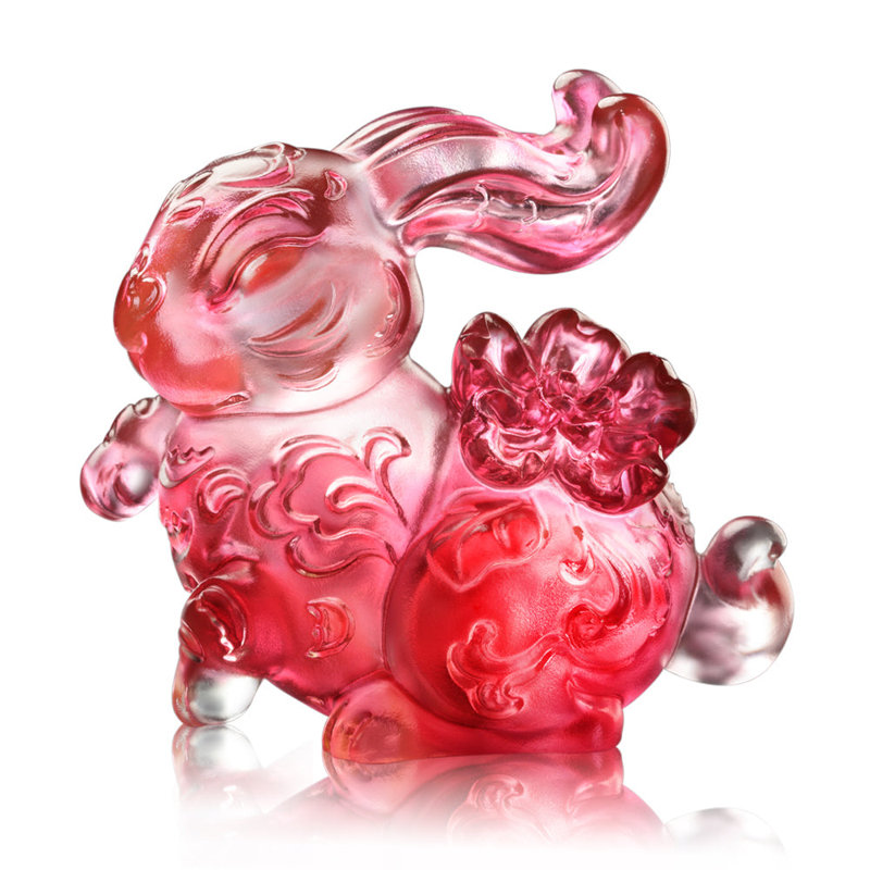 LIULI Crystal, Bunny Rabbit Figurine | Running Rabbit, Fortune with Each Step