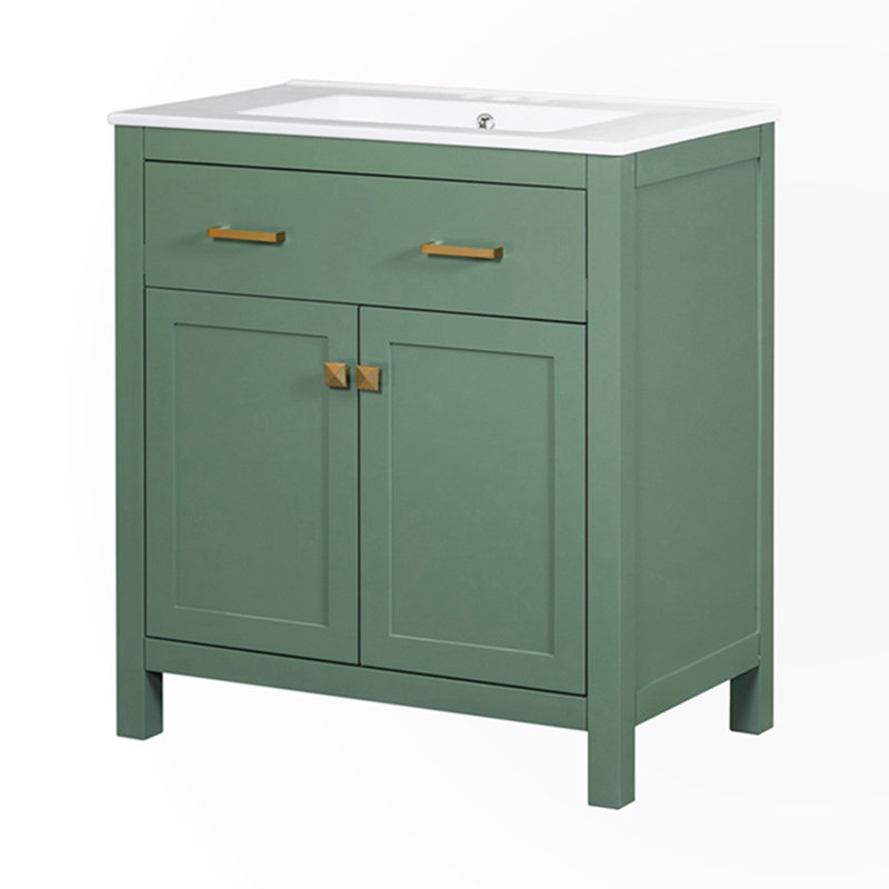Armoire de salle de bain 30 pouces avec 2 portes et tablette, Vert