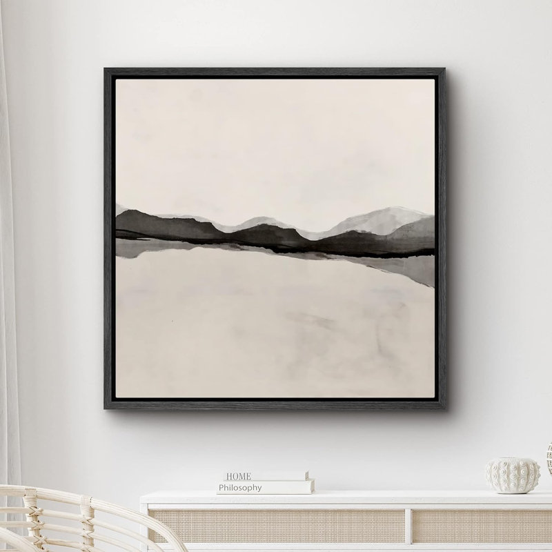 Collage de vagues grunge noir pastel - reproduction sur toile flottante, H 24 po x l 24 po x P 1,5 po, Cadre noir