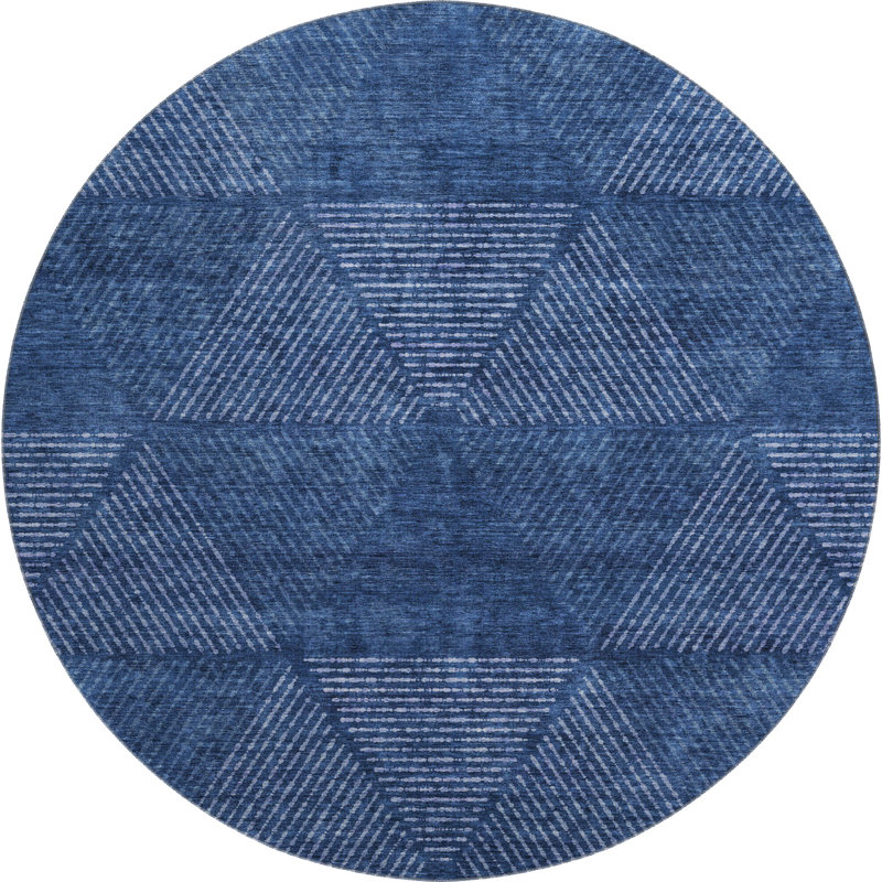 Premium Machine Washable Prisco Navy Rug, Round 8'