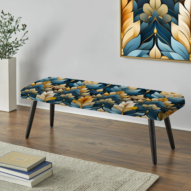 Motif à chevrons dorés et bleus Splendor - Banc rembourré noir à chevrons