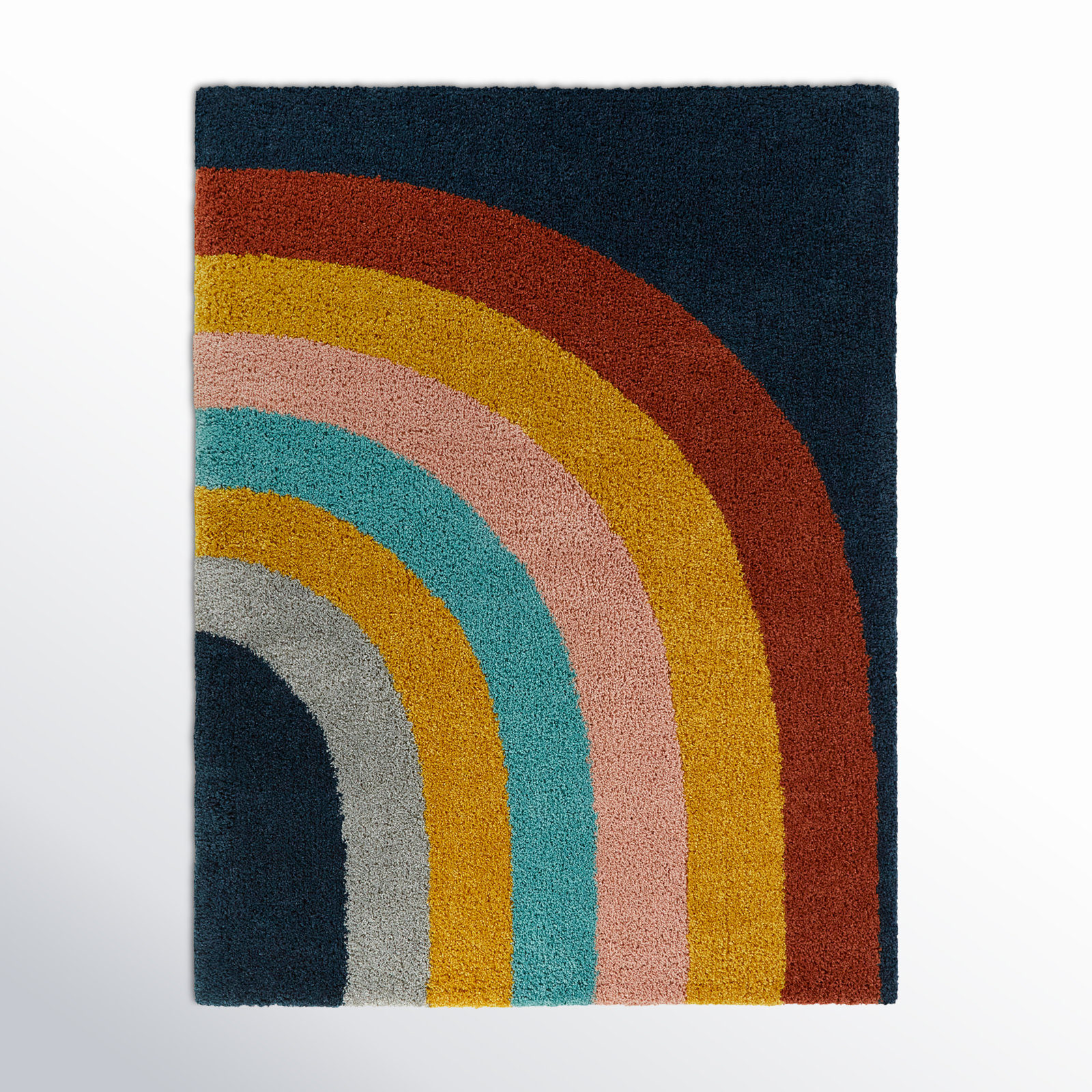 Olanda Rainbow Shag Area Rug, Navy Rainbow, Rectangle 7'10" x 10'