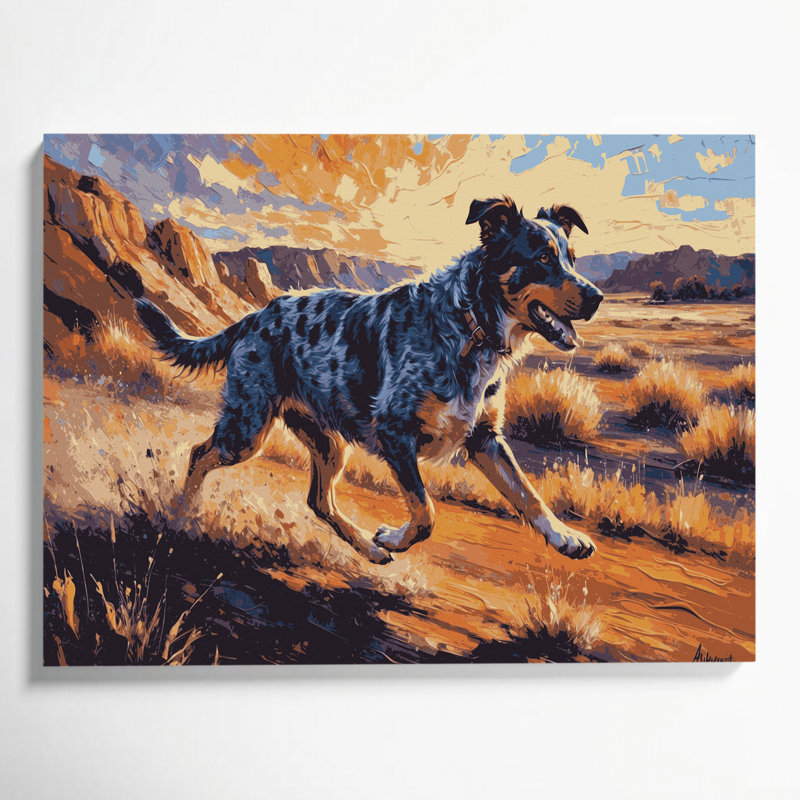 Chiens, bouvier australien, art mural sur toile brune, H 11 po x l 14 po