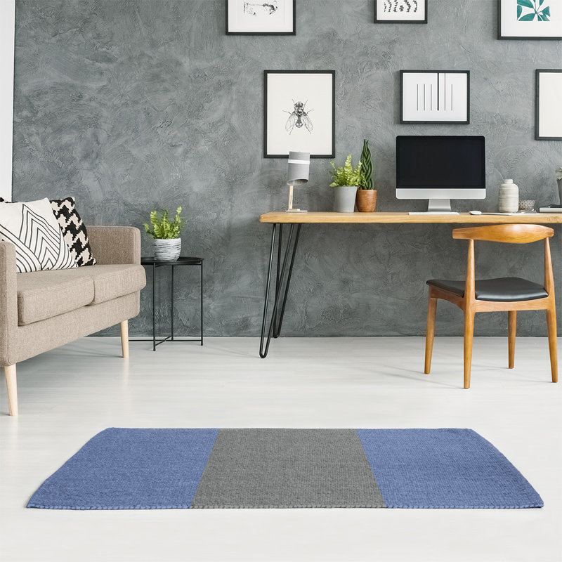 Tapis à rayures bleu/gris, Rectangle 4 pi x 6 pi