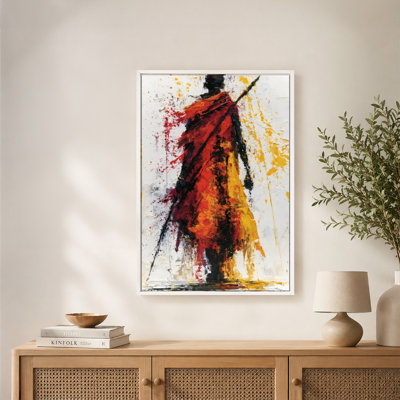 «Vibrant figure with spear», art mural sur toile avec cadre flottant, prêt à être accroché