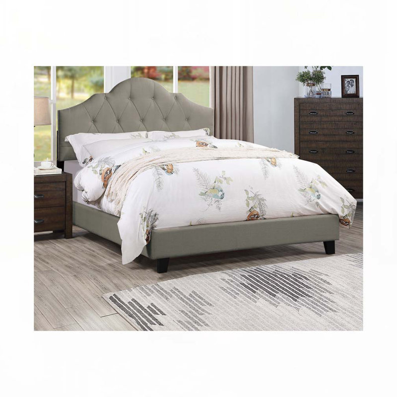 Lit tapissier contemporain en lin avec tête de lit réglable, Grand