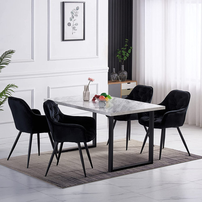 Nolen Upholstered Velvet Dining Chair with Arm, Black