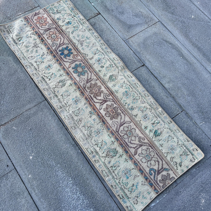 Hand-Knotted Wool Area Rug with Unique Vintage Patchwork Design in Beige for Any Room