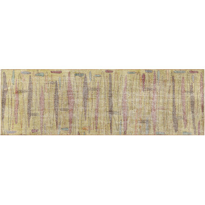 Runner One-of-a-Kind Hand-Knotted 1960s 3'4" x 10'2" Wool Area Rug in Black/Red/Yellow