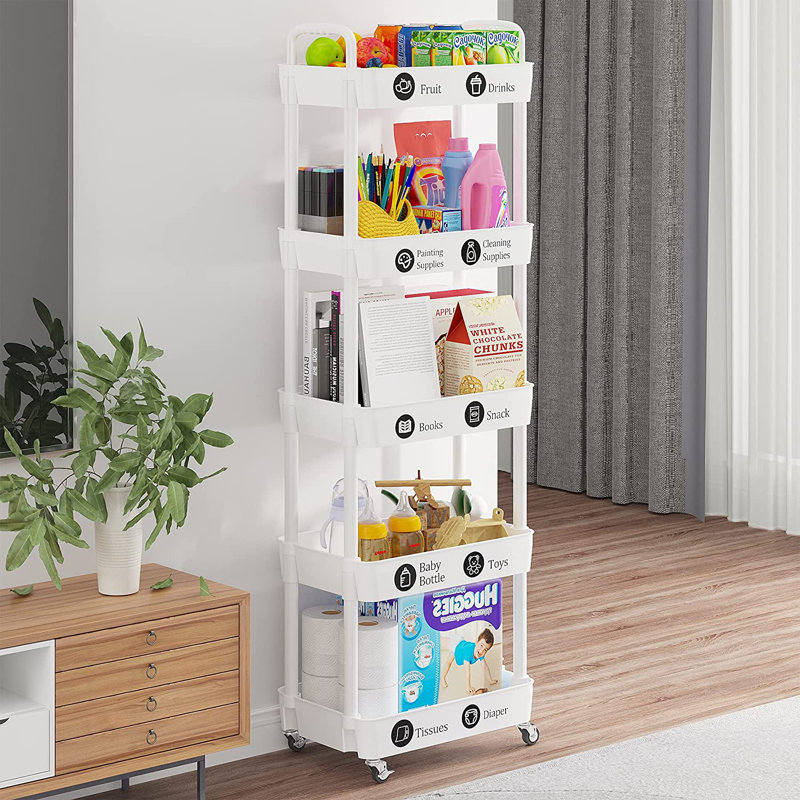 White 5-Tier Freestanding Utility Cart with Wheels