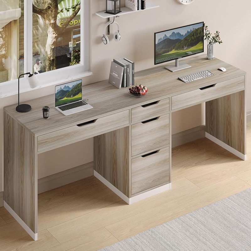 78 Inch Two Person Desk with Drawers, Double Computer Desk with Storage 5 Drawers for Two Person, Extra Long Writing Desk Workstation with File Drawer for Home Office