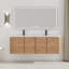 Meuble-lavabo mural peu encombrant avec finition imitation chêne et lavabo en résine