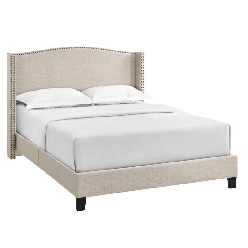 Lit tapissier standard à profil bas Olen, Double, Beige