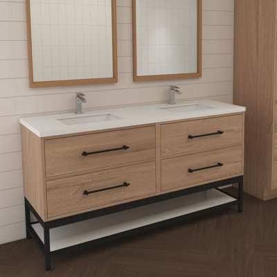 Meuble-lavabo flottant Victoria avec double évier et support en acrylique renforcé