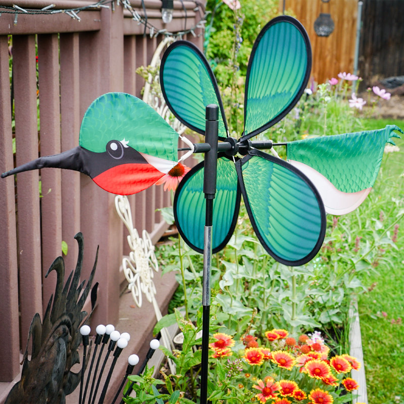 Green and Red Polyester Hummingbird Wind Spinner