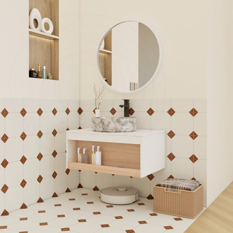 Meuble-lavabo flottant 30 po avec vasque en marbre veiné gris, 29.53", Grey
