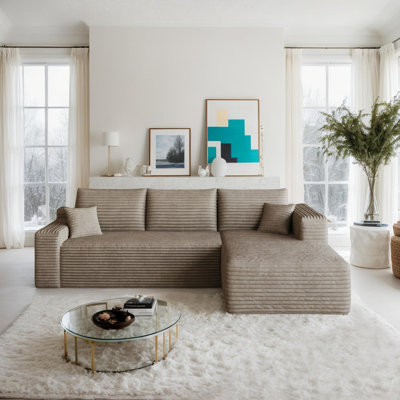 Boneless 94" Corduroy Upholstered Boneless Couch with Chaise, L Shape Modular Sectional Sofa with Deep Seat, Modern Cloud Sectional Couches for Living Room/Office, No Assembly Required