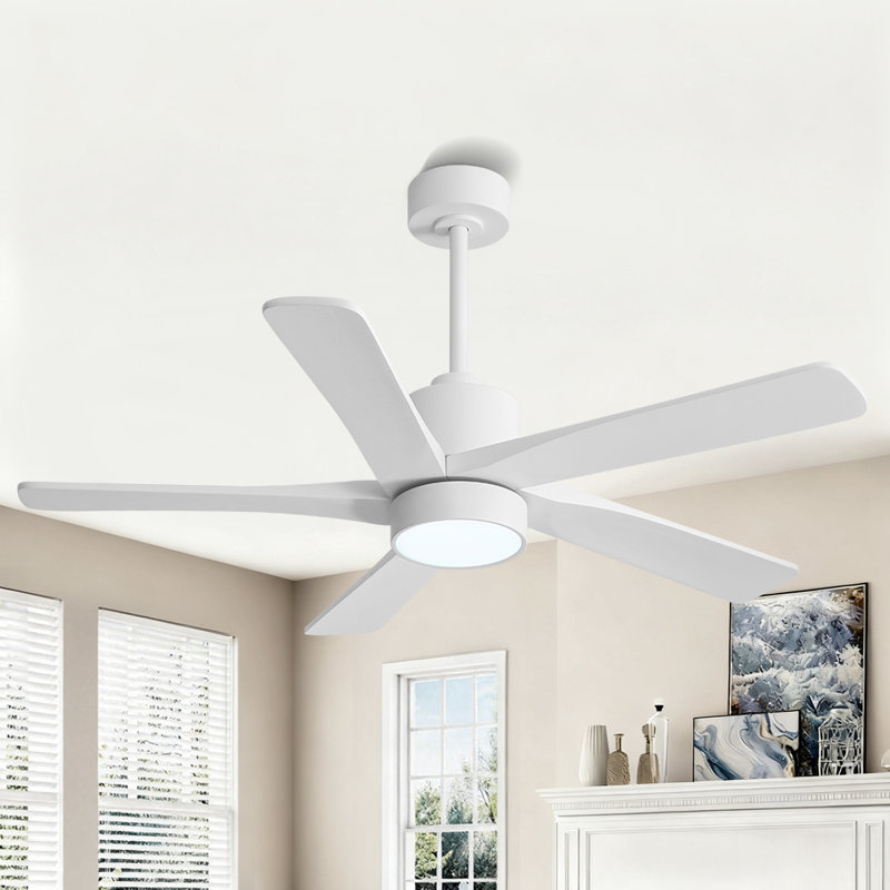 Ventilateur de plafond standard à DEL à 5 pales Athanafis avec télécommande et ensemble d'éclairage inclus, Blanc, 54", Blanc