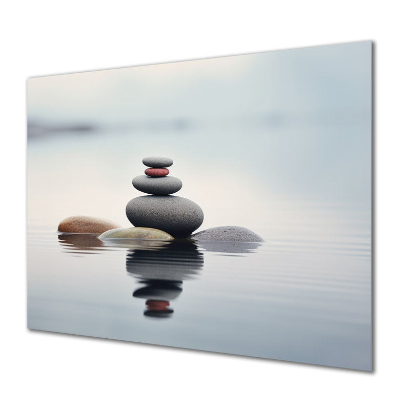 Blue Zen Serenity Of Spiritual Stones In Water IV - Spiritual Stone Metal Wall Art, 30" H x 40" W x 1.5" D