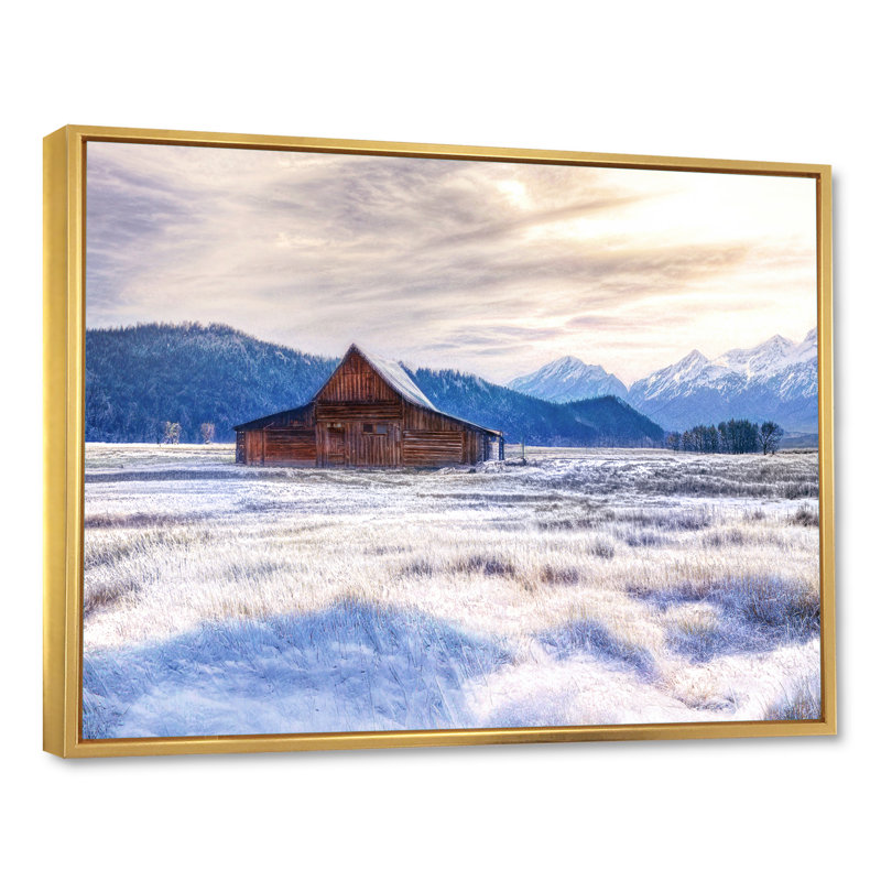 Art sur toile chalet chalet dans les montagnes d'hiver, H 40 po x l 30 po x P 1,5 po, Cadre flottant doré