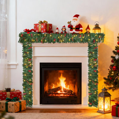 Guirlande de Noël pré-éclairée, guirlande en pin artificiel avec pommes de pin et baies rouges, 20 lumières DEL