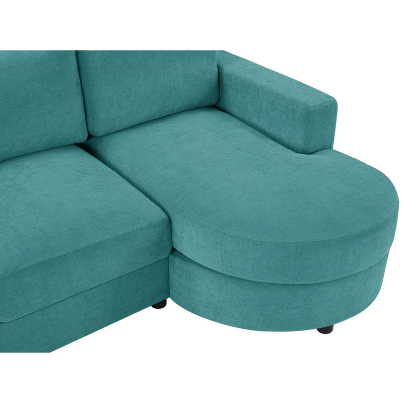 84" Upholstered L Shape Sofa With USB Ports, Green Chenille