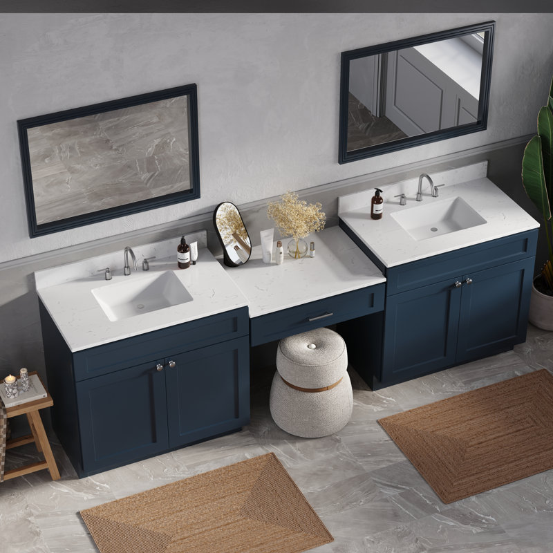 103'' Double Bathroom Vanity with Quartz Top, Blue