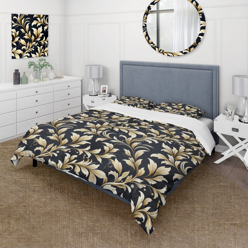Ensemble de housse de couette damassé Beige Sleek Damask Harmony, Housse de couette pour très grand lit et 2 très