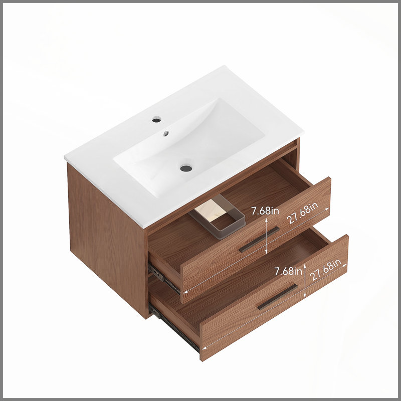 30" reddish brown Wall Mounting Bathroom Vanity, Soft Close 2 Drawer